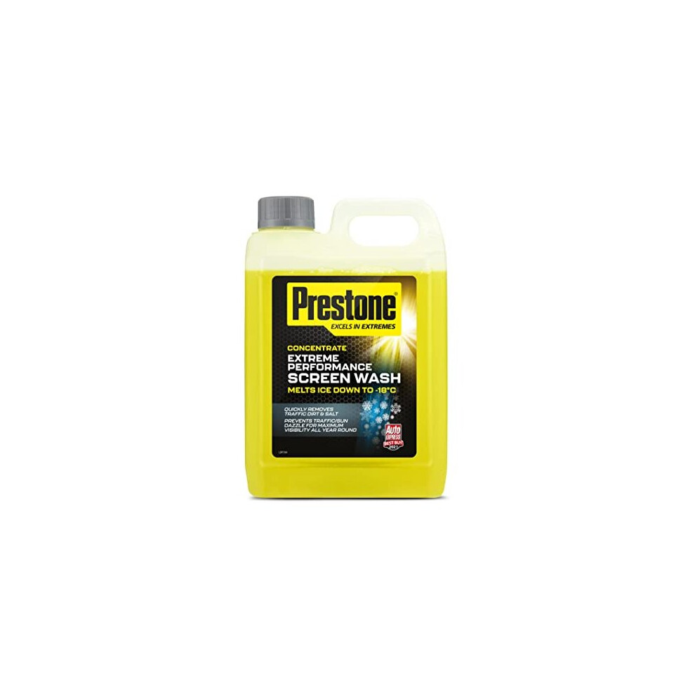 Prestone Pscw0039a Screen Wash For Cars Concentrate Makes Up To 50 Litres Of Screenwash Protects To 18C 25 Litre Yellow