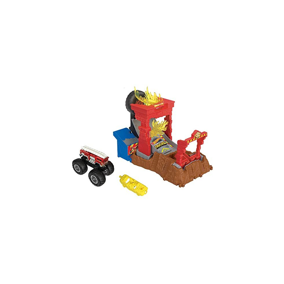 Hot Wheels Monster Trucks Arena Smashers 5Alarm Fire Crash Challenge Playset With 5Alarm Toy Truck And 1 Crushable Car Hnb90