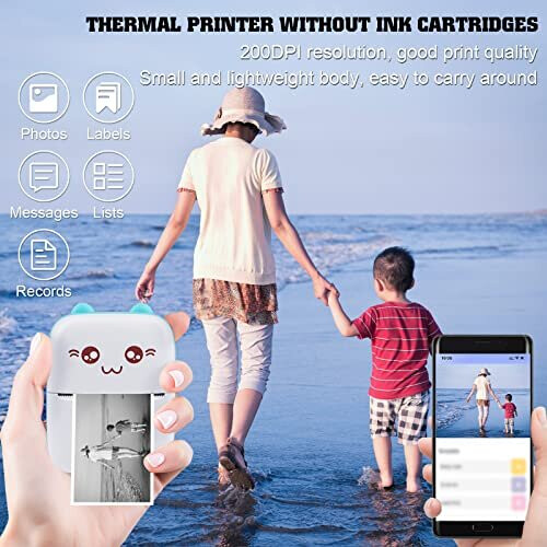 Mini Thermal Printer Bluetooth Labler Maker Portable Label Printer Mini Printer Compatible with Android and ios Printable Photos Lists QR Codes 2