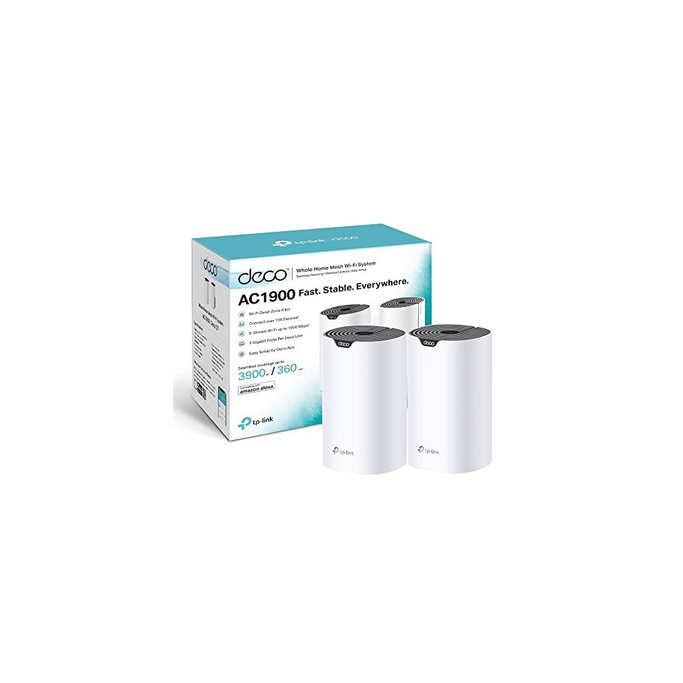 Deco S7 AC1900 Whole Mesh WiFi System DualBand with Gigabit Ports Coverage up to 3900 ft2 Connect up to 150 devices 12 GHz CPU Work with Amazon Alexa