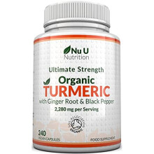 Organic Turmeric Ginger Black Pepper 2280mg per Serving 240 Capsules High Strength Tumeric Curcumin Soil Association Certified 4 Months Supply Nu u
