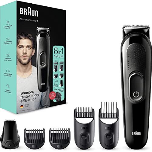 Braun 6In1 AllInOne Trimmer Series 3Male Grooming Kit With Beard TrimmerHair Clippers Precision Trimmer With Lifetime Sharp Blades5 Attachments with 2 Pin