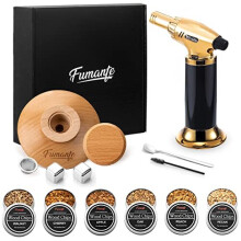 Cocktail Smoker Kit with Torch 6 Flavors Wooden Chips 2 Ice Cubes Brush Spoon Old Fashioned Cocktail Kit Old Whiskey Smoker Drink Smoker Infuser Kit