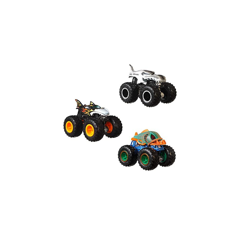 Hot Wheels Monster Trucks Creature 3Pack of 164 Scale Toy Monster Trucks Shark Wreak Piranahh Mega Wrex Toy for Kids 3 Years Old Older