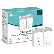 Ghn2400 Passthrough Powerline adapter Kit Range ExtenderWiFi BoosterHotspot Extra Power Socket 22Gigabit Ethernet Ports No Configuration Required Plug