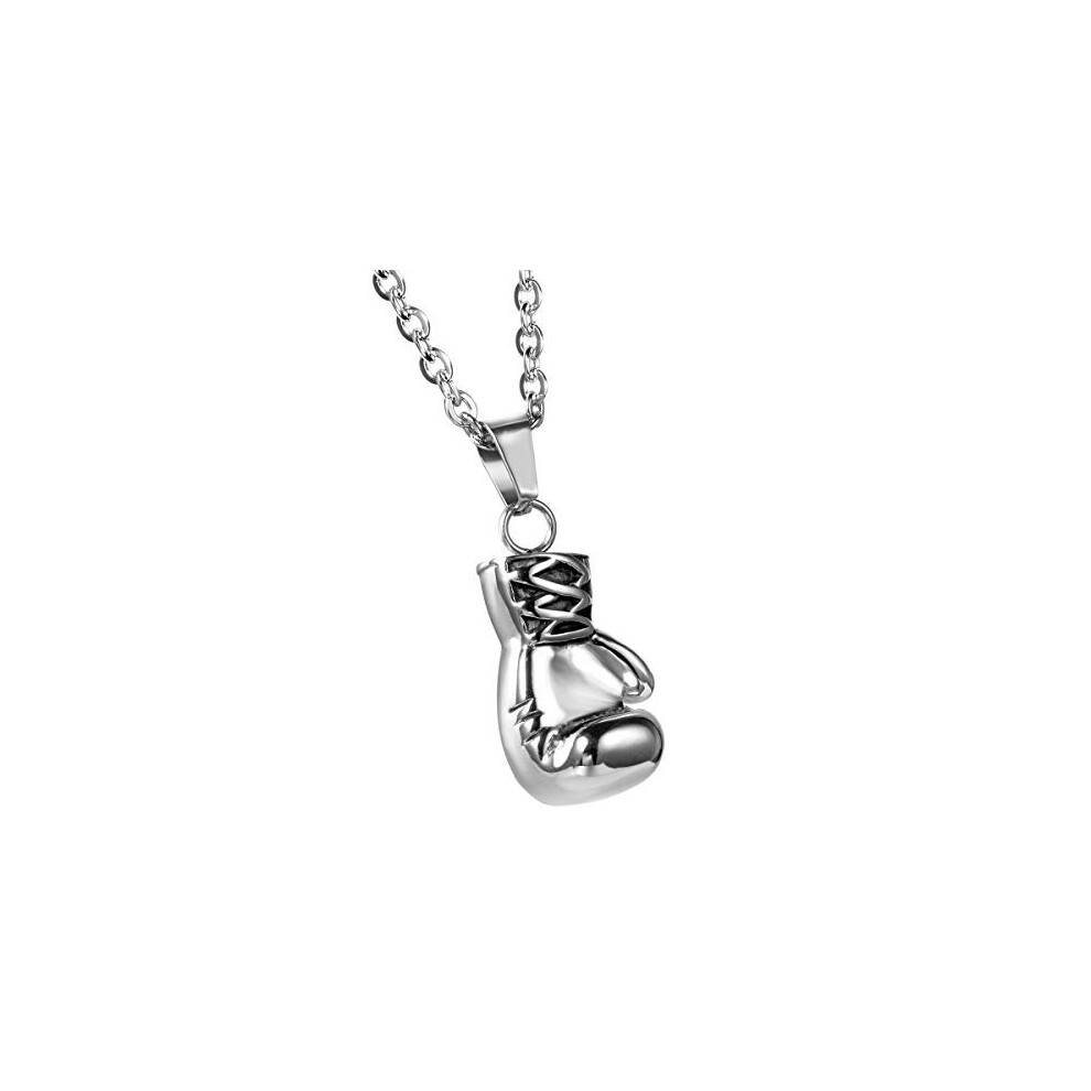 Birthday Valentine Gift Stainless Steel Mens Boxing Glove Pendant Necklace with 22 Chain Colour Silver Black with Gift Bag