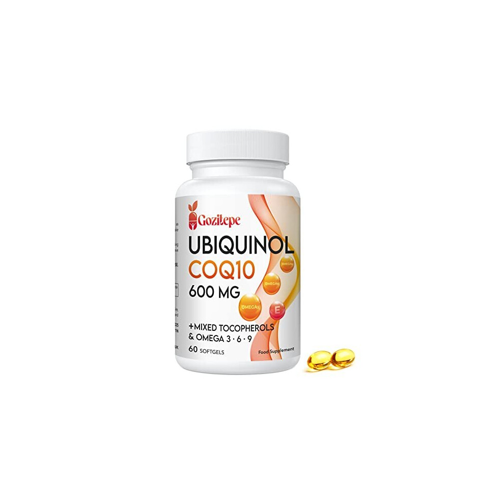 Ubiquinol CoQ10 600mg Softgels with Omega 3 6 9 Vitamin E 30 Servings Coenzyme Q10 Active Antioxidant Form Supplement for Higher Absorption Support