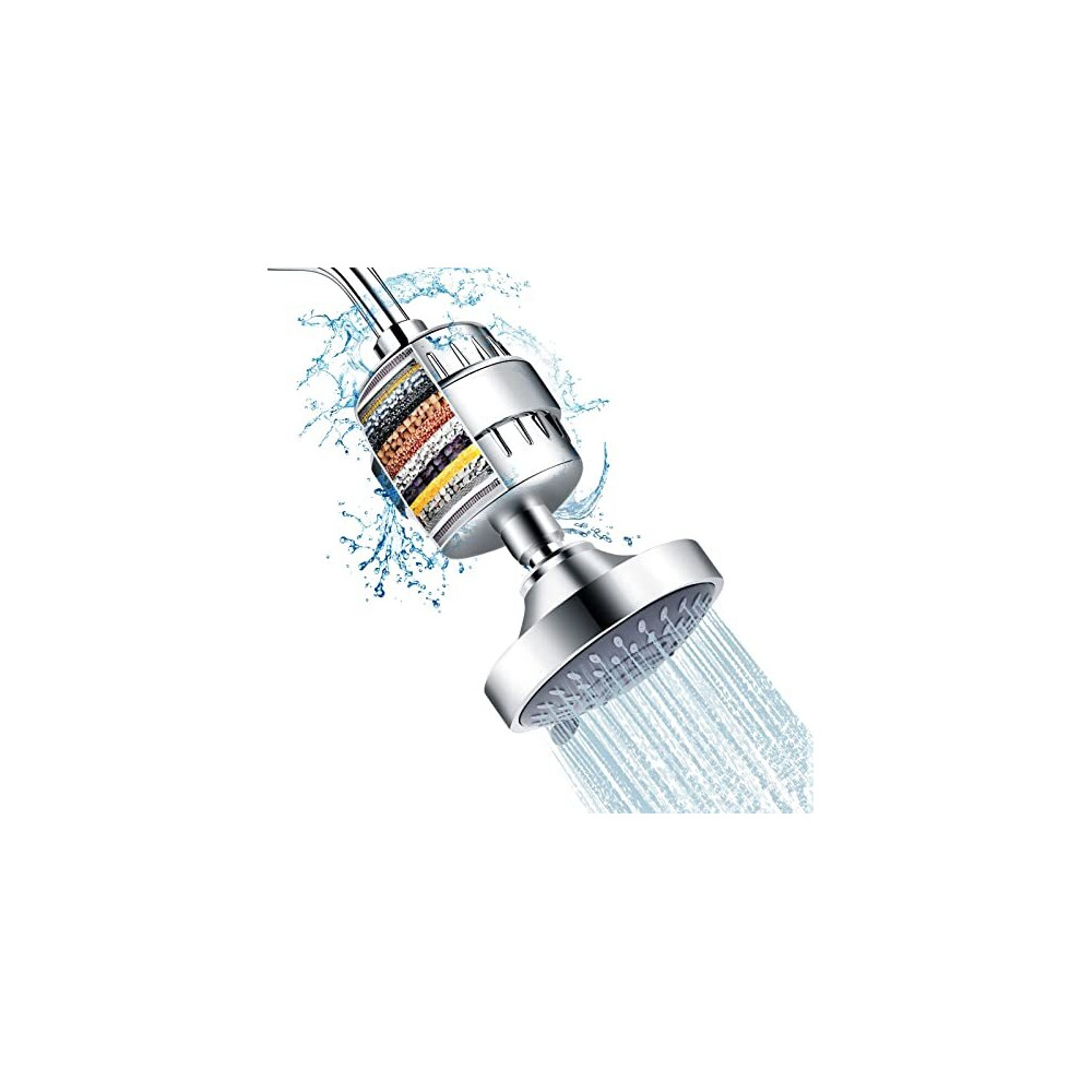 Shower Head and 15 Stage Shower Filter Combo FEELSO High Pressure 5 Spray Settings Filtered Showerhead with Water Softener Filter Cartridge for Hard