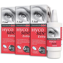 Hycosan Extra Triple Pack Preservative Free Eye Drops 0.2% Sodium Hyaluronate for Dry Eyes - 3x75ml
