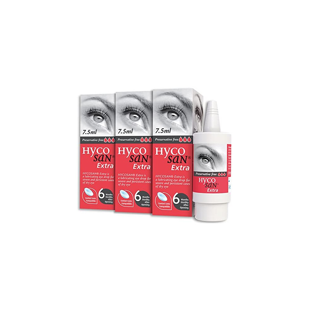 Hycosan Extra Triple Pack Preservative Free Eye Drops Sodium Hyaluronate 02 for Treatment of Dry Eyes 3x75ml