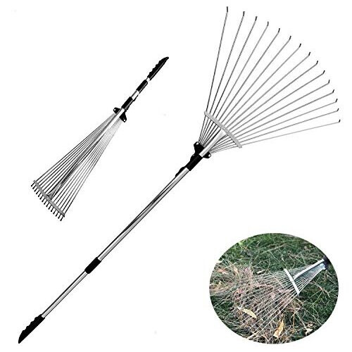 Garden Leaf RakeGrass Rake for LawnAdjustable Lawn Grass Rake for Grass