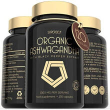 Organic Ashwagandha Capsules 1000mg Ashwagandha Root Powder 120 Vegan Capsules with Black Pepper High Strength Herbal Supplement Ashwaganda Tablets