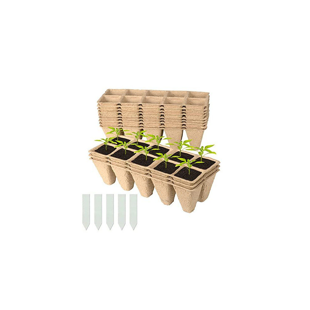 Cymax120 Cells Seed Starter Tray Kit 12 Pack Biodegradable Pots Seedling Germination Trays Plant Seed Starter Tray Kit with 50Pcs Plant Labels