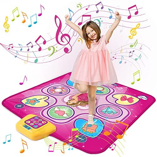 Dance Mat Toys for Girls Music Play Mat with 5 Play Modes 3 Challenge Levels Adjustable Volume LED Lights Dance Game Christmas Birthday Gifts Toys for