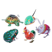 Wind Up Tin Toy Vintage Animal Wind up Toys Metal Jumping Frog Mouse Turtle Rabbit Toy Clockwork Playthings Gift Party Favor for Kids 5pcs Random