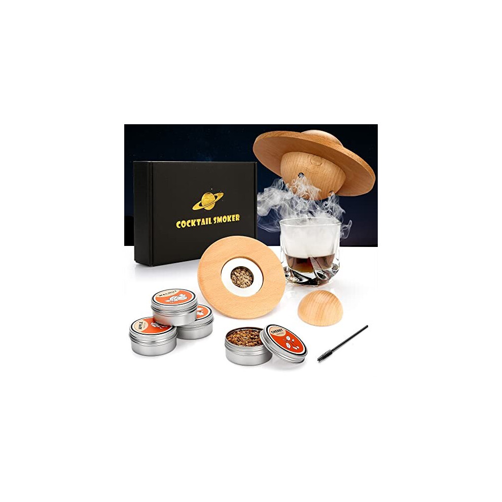 Cocktail Smoker Kit with 4 Wood Chips Old Fashioned Whiskey Smoker Drinks Kit Whisky Smoker for Cocktails Wine Whiskey Bourbon Husband Dad