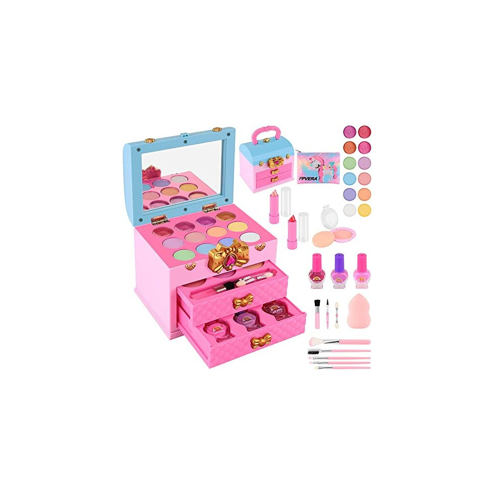 Kids Makeup Sets for Girls 33 Pack Washable Real Make Up Set with Cosmetic Case and Bag Children Play MakeUp Toy Gift for Little Girl Children Age 3 4