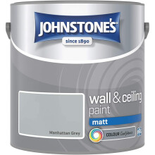 307091 Johnstone's Wall & Ceiling Paint Matt Emulsion - Interior, Contemporary Finish, Manhattan Grey, 2.5 L