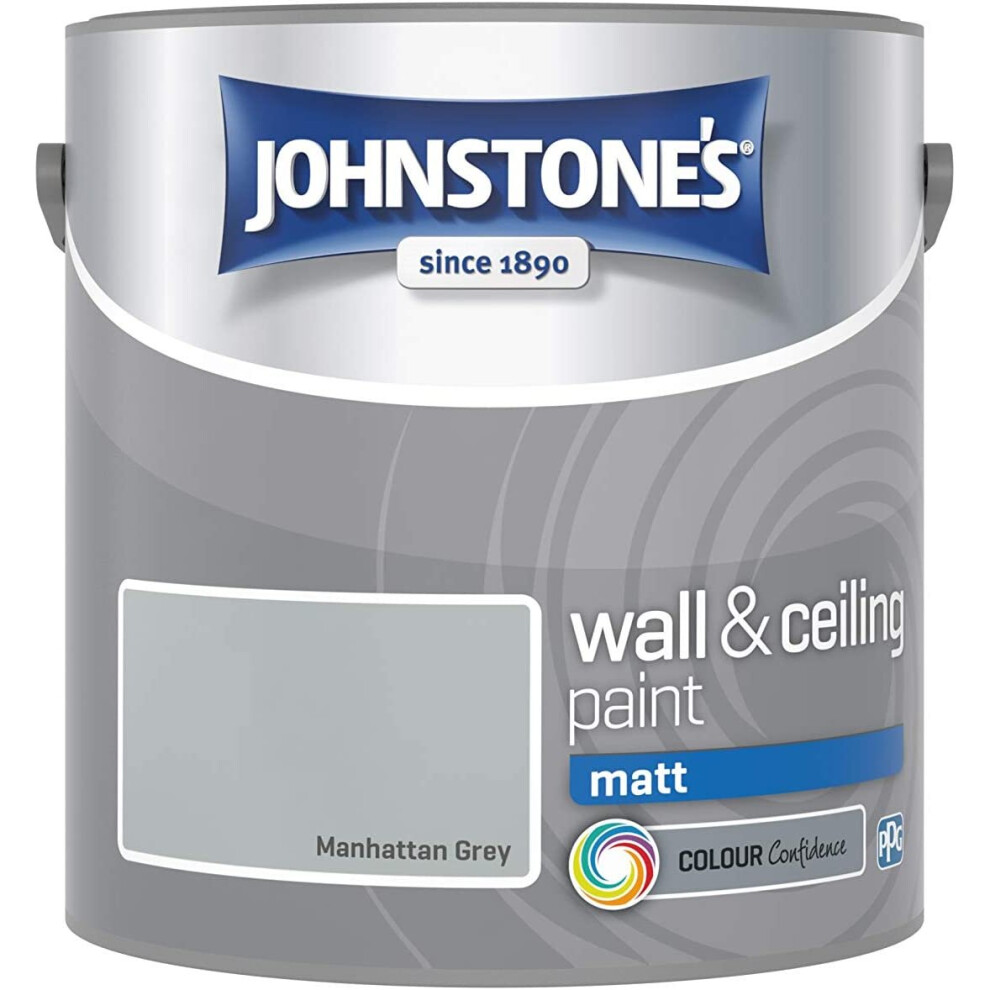 Johnstone's 307091 Wall & Ceiling Paint Matt Emulsion - Interior, Contemporary Finish, Manhattan 2.5 L Grey