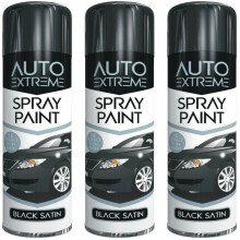 3 x 250ml BLACK SATIN AEROSAL SPRAY PAINT CAR VAN GREAT FINISH