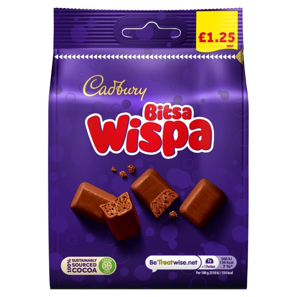 Cadbury Bitsa Wispa  Chocolate Bag 95g (Pack of 10)