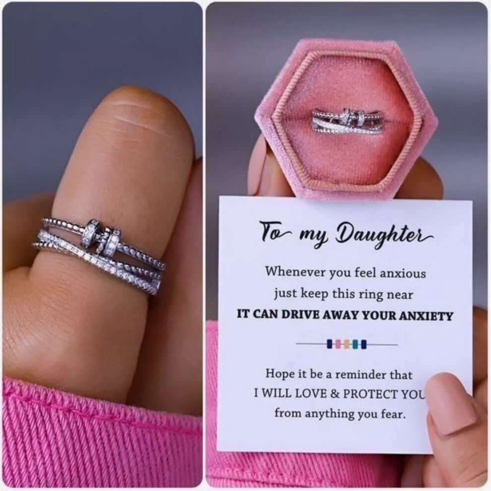 (Silver, To My Daughter) To My Daughter- Drive Away Your Anxiety Fidget Rings -Adjustable Spinner Anxiety Ring Gift For Her Birthday Gift Back To Scho