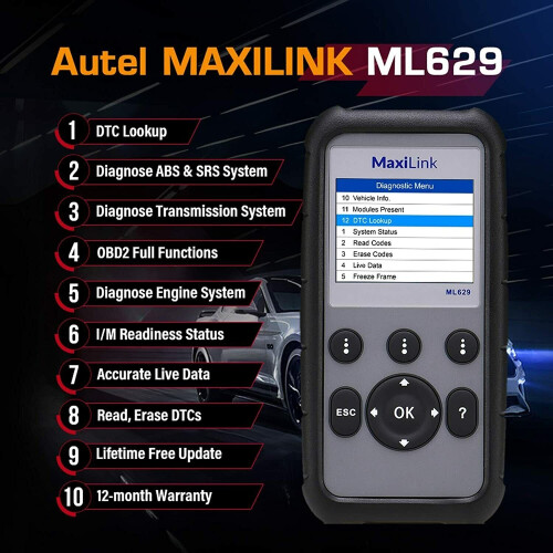 Autel Autel MaxiLink ML629 OBDII Auto Diagnostic Tool ABS SRS Airbag Engine Transmission CAN OBD2 Code Reader Scanner 2