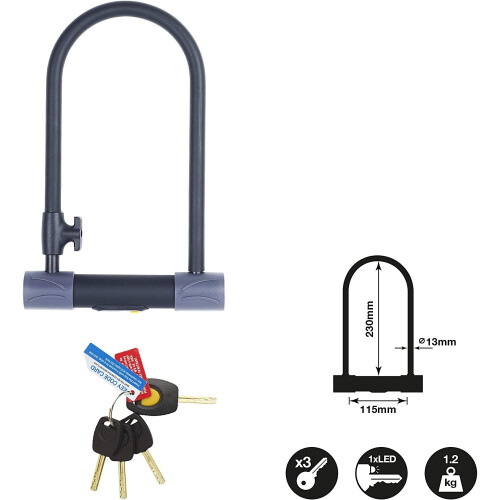 Yale YUL2132301 High Security Bike Lock 230mm U Lock Double Point Locking 4 Keys including 1 with microlight 1