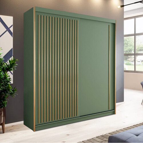 MN Furniture Fluted Panel Sliding Doors Wardrobes Green 203cm