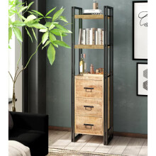 Tall Industrial Cabinet Rustic Solid Wood Vintage Narrow Unit Metal Display Bookcase