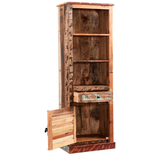 Rustic Display Cabinet Vintage Industrial Style Bookcase Tall Solid Wood Shelving Unit 2