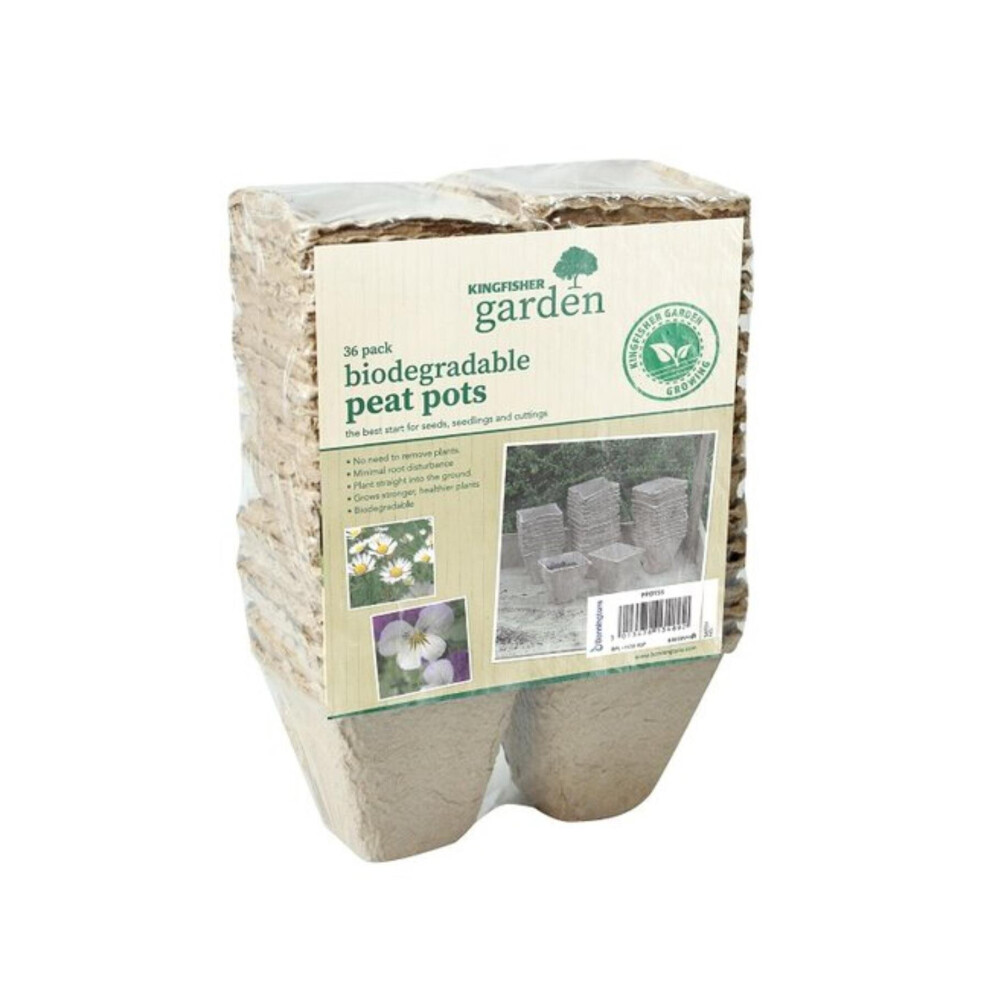 Kingfisher Biodegradable Square Peat Pots 8cm (3") 36pk