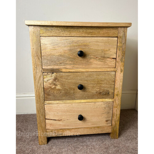 Rustic Bedside Table Solid Wood 3 Drawers Vintage Farmhouse Nightstand Cabinet Stand 2