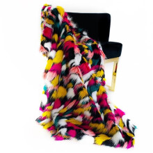 Plutus Brands PBDT1603-8090-TC 80 x 90 in. Amazonian Bird Faux Fur Luxury Throw Blanket, Purple, Yellow & Black