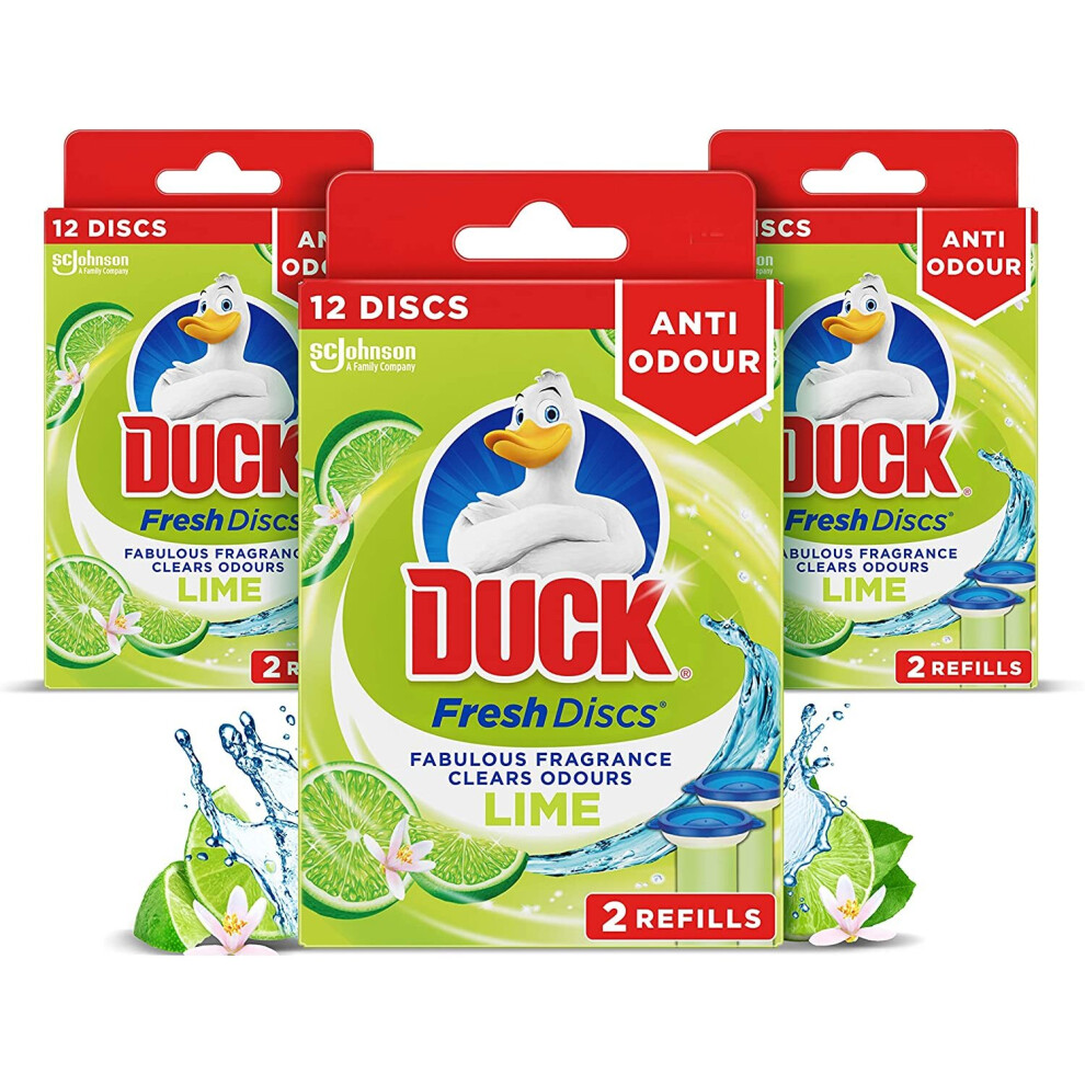 Duck Fresh Disc Refills, Toilet Cleaner, 5-in-1 Odour Eliminator & Rim Block for Limescale & Germs, Lime, 72 ml (3 x 72 ml)