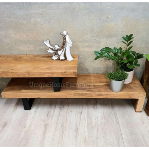 Industrial TV Stand Large Rustic Solid Wood Vintage Shelf Media Cabinet Unit 2