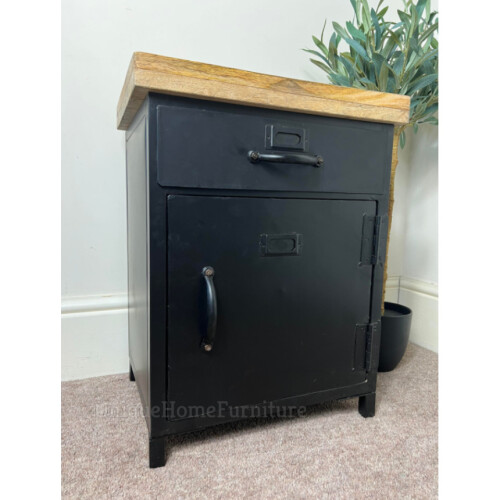 Industrial Bedside Table Vintage Retro Storage Cabinet Rustic Solid Wood Metal Cupboard