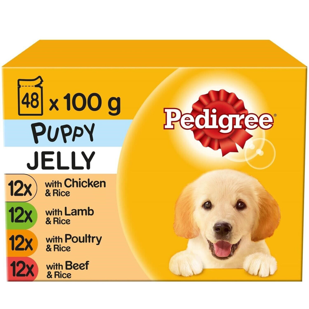 48 x 100g  Puppy Junior Wet Dog Food Pouches Mixed Selection In Jelly