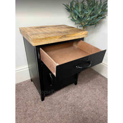 Industrial Bedside Table Vintage Retro Storage Cabinet Rustic Solid Wood Metal Cupboard 2