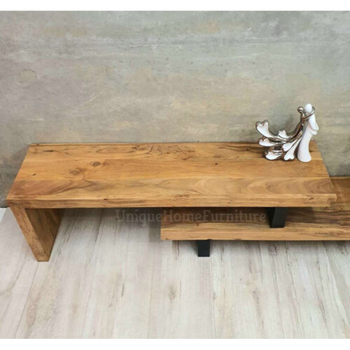 Industrial TV Stand Large Rustic Solid Wood Vintage Shelf Media Cabinet Unit 1