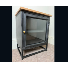 Industrial Bedside Table Rustic Metal Cupboard Small Vintage Glass Display Cabinet Unit