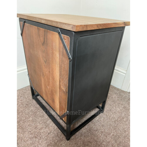 Industrial Bedside Table Rustic Metal Cupboard Small Vintage Glass Display Cabinet Unit 2