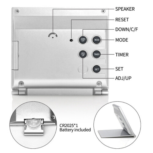 Digital Travel Alarm Clock Foldable LCD Compact Desk Clock Silver 2