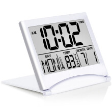 Digital Travel Alarm Clock Foldable LCD Compact Desk Clock Silver