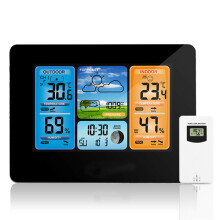 (Black) Digital LCD Indoor & Outdoor Weather Station Clock Calendar Thermometer Wireless