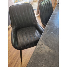 Industrial Dining Chairs Grey Faux Leather Seat Set 2 Vintage Retro Kitchen Chairs
