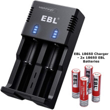EBL 992 Universal Charger with 2x 18650 3000mAh Batteries - Fast iQuick 500mA, Li-ion & Ni-MH/Ni-Cd AA/AAA Rechargeable