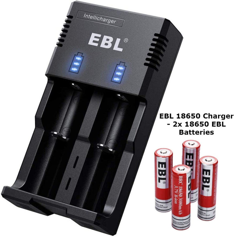 EBL 18650 Battery Charger with 2x 18650 3000mAh batteries - for Ni-MH/Ni-CD AA AAA Rechargeable Batteries 3.7V Batteries 18650 - 992 Universal