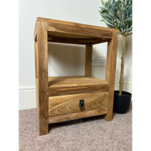 Rustic Bedside Table Vintage Asian Style Side Cabinet Nightstand Solid Wood Stand Unit