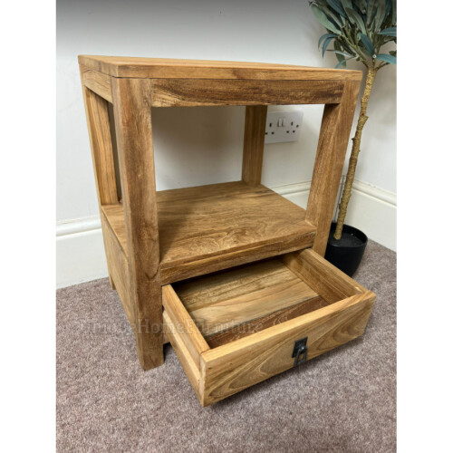 Rustic Bedside Table Vintage Asian Style Side Cabinet Nightstand Solid Wood Stand Unit 1